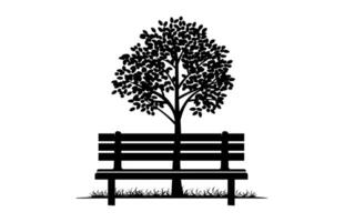 Tree and Bench Silhouette Clipart isolated on a white background vector