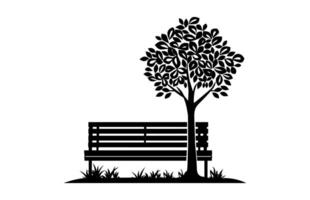 Tree and Bench Silhouette Clipart isolated on a white background vector