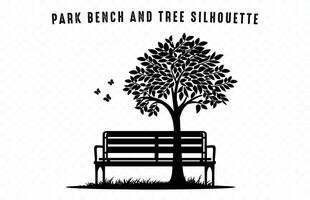 Tree and Bench Silhouette Clipart isolated on a white background vector