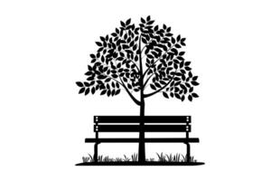 Tree and Bench Silhouette Clipart isolated on a white background vector