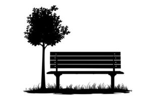 Tree and Bench Silhouette Clipart isolated on a white background vector
