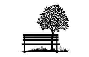 Tree and Bench Silhouette Clipart isolated on a white background vector