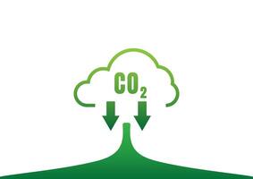 Carbon Dioxide Reduction Concept. Green clouds and the CO2 symbol, down arrow on white background. vector