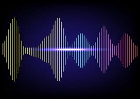 Modern sound wave and rhythmic equalizer. Abstract digital pink, blue, and green color light dynamic flowing pattern elements on dark blue background. Podcasting Audio. Music concepts. vector