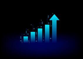 Stock and investment concept. A bar and line graph on dark green background. Burish market, profit of wealth, high-risk high return, business growth up. vector