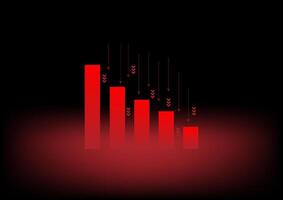 Red arrow graph drop arrow down with bar graph on red background. Money losing. Stock crisis and finance concept. vector
