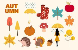 Autumn element object with tree,pumpkin,animal for party vector
