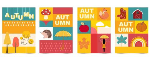 Autumn landscape background with geometric style.Editable illustration for postcard,a4 vertical size vector