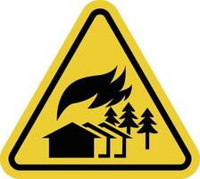 Fire sign. Danger of large fire. The sign is used in areas where there is a high probability of large fires such as forests. Warning yellow triangular sign. vector