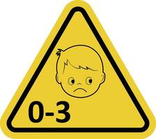 Danger sign for children from 0 to 3 years old. Carefully childrens near small parts, sharp objects, or toxic substances. Conditions or items that are dangerous for small children. Not for children. vector