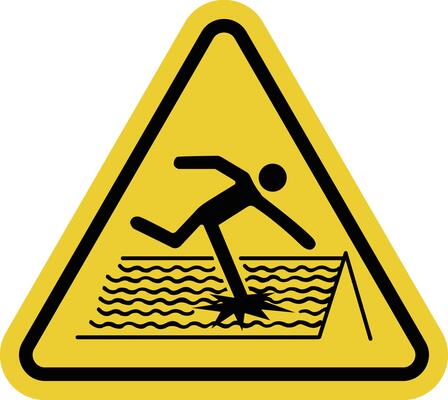 Fragile roof sign. Fragile roof that cannot be stepped on. Use safety belts and other protective equipment. Safety workers, visitors and accident prevention. Warning yellow triangular road sign.