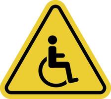 Disability sign. Warning yellow triangular road sign for wheelchair users. Parking for disabled people. Caution people with disabilities. Disabled area. vector