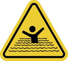 Be careful on water. Sign depth. Deep reservoir, river, lake. Warning sign deep in the sea. The sign is deep. Warning yellow triangular road sign. vector