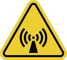 Radio frequency danger sign. Radiation sign. Radiofrequency radiation harmful to health. Sign is used in places with working transmitters, antennas, and radar stations. Warning yellow triangular sign. vector