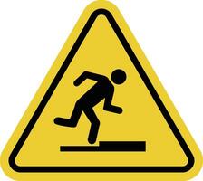 Threshold sign, curb. Obstacle sign. Sign stumble. Presence of obstacles along way that could cause trips and falls. Use caution when crossing a threshold or curb. Warning yellow triangular road sign. vector