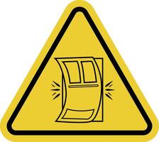 Sign not slam door. Close doors carefully to avoid damaging the doors or creating noise that may disturb others. Avoid unnecessary noise. Warning yellow triangular road sign. vector