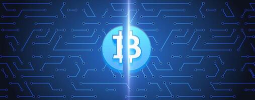 Bitcoin Halving. Coin on glitched background vector