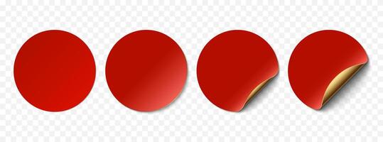 red realistic paper stickers, price tags isolated. Set of round stickers curved with golden corner vector