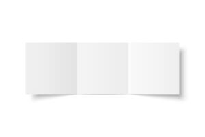 white blank square three panel roll fold opened on white background. Trifold, leaflet, brochure, booklet, flyer or invitation card mockup. Mock up front side isolated. 3D illustration vector