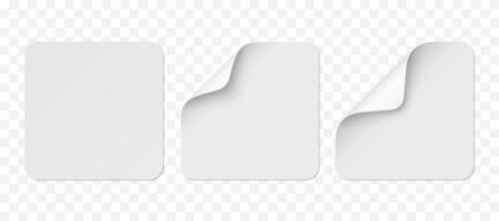white realistic square paper stickers with white corner isolated vector