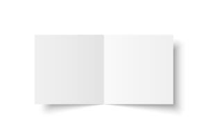 white blank square bi fold opened on white background. Bifold, leaflet, brochure, booklet, flyer or invitation card mockup. Mock up front side isolated. 3D illustration vector