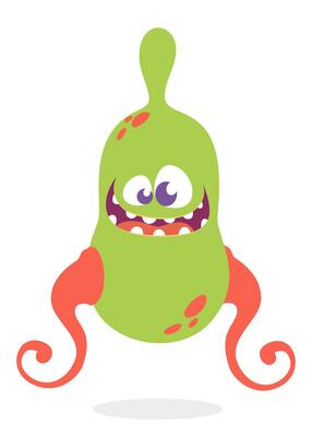 Funny cartoon monster character. Illustration of cute and happy alien creature for Halloween
