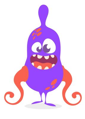 Funny cartoon monster character. Illustration of cute and happy alien creature for Halloween