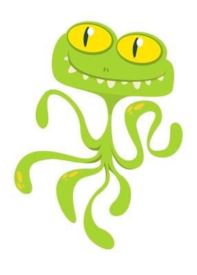 Funny cartoon monster character. Illustration of cute and happy alien creature for Halloween