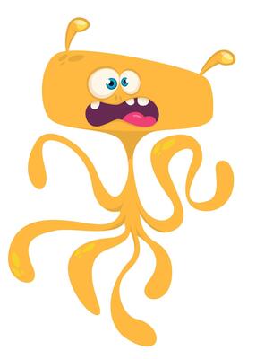Funny cartoon monster character. Illustration of cute and happy alien creature for Halloween