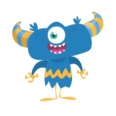 Funny cartoon monster character. Illustration of cute and happy alien creature for Halloween party decoration or package design.