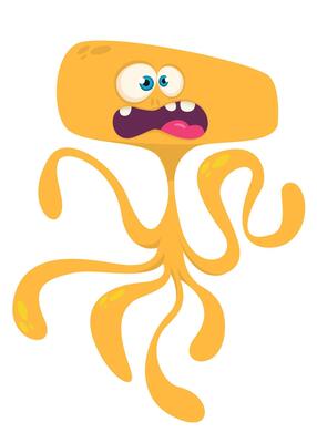 Funny cartoon monster character. Illustration of cute and happy alien creature for Halloween party decoration or package design.