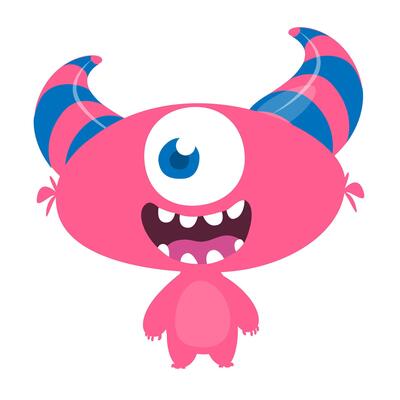 Funny cartoon monster character. Illustration of cute and happy alien creature for Halloween party decoration or package design