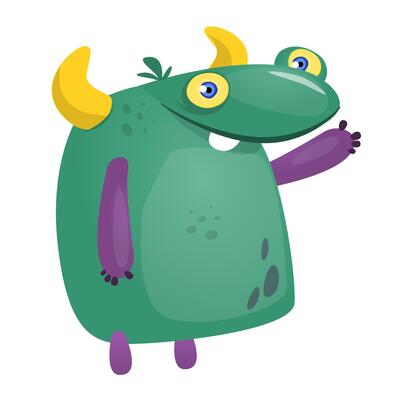 Funny cartoon monster character. Illustration of cute and happy alien creature for Halloween party decoration or package design