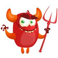 Devil laughing and holding a trident. illustration with simple gradients. vector