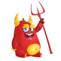 Devil laughing and holding a trident. illustration with simple gradients. vector
