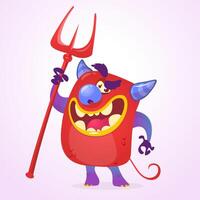 Devil laughing and holding a trident. illustration with simple gradients. vector