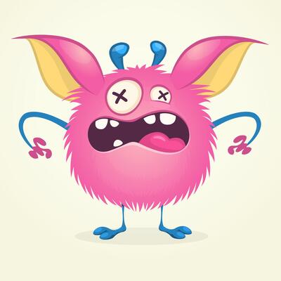 Funny cartoon monster character. Illustration of cute and happy alien creature for Halloween party decoration or package design