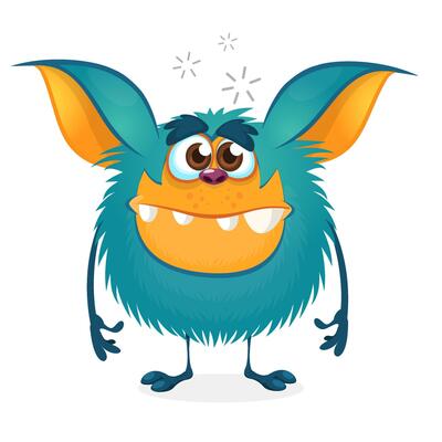 Funny cartoon monster character. Illustration of cute and happy alien creature for Halloween party decoration or package design