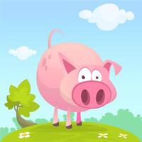 Funny cartoon pig illustration vector