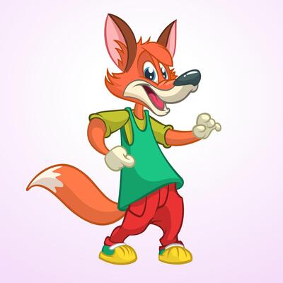 Cartoon pretty fox dancing. illustration of happy fox. Design for mascot, poster or icon