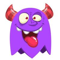 Funny cartoon monster showing long tongue. Illustration of cute and happy alien creature. Halloween design vector
