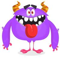 Funny cartoon smiling monster character showing long tongue. Illustration of cute and happy mythical alien. isolated vector