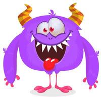 Funny cartoon smiling monster character showing long tongue. Illustration of cute and happy mythical alien. isolated vector