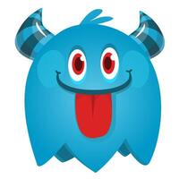 Funny cartoon smiling monster character showing long tongue. Illustration of cute and happy mythical alien. isolated vector