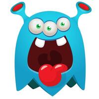 Funny cartoon smiling monster character showing long tongue. Illustration of cute and happy mythical alien. isolated vector