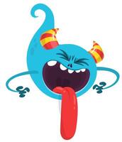 Funny cartoon smiling monster character showing long tongue. Illustration of cute and happy mythical alien. isolated vector