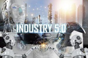 User concept using intelligent robot ai system. Chat with artificial intelligence. AI develops and creates future technology robots in the online world. Industry 5.0 photo