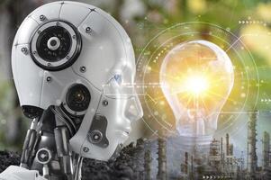 User concept using intelligent AI robot system. Conversation with artificial intelligence. AI develops and creates future technology robots in the online world. Industry 5.0. photo
