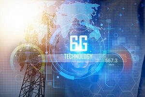 Digital 6G Network and Wireless Internet 6G Network Modern city with high speed internet photo