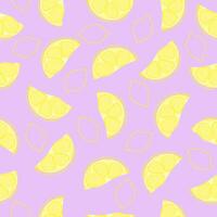 Seamless pattern with hand drawn lemon slace on purple background. vector